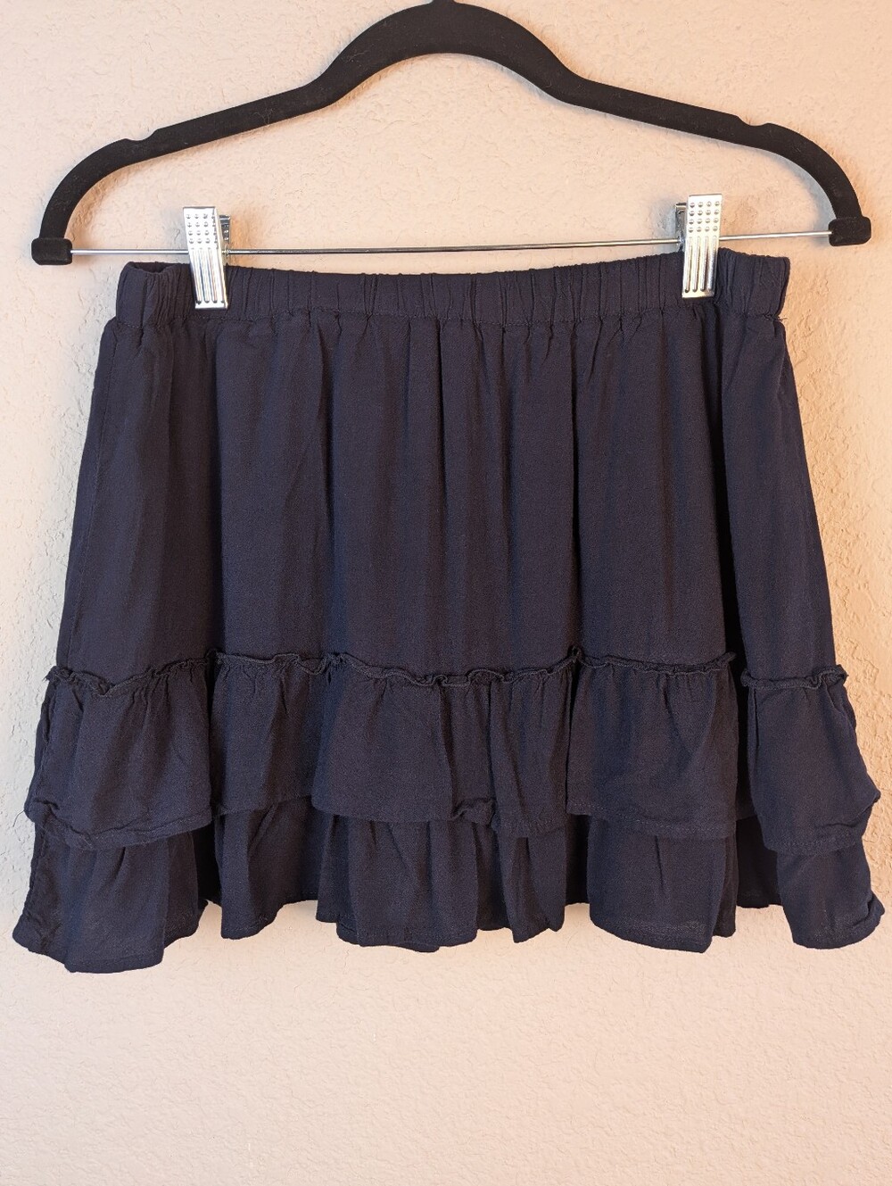 Brandy Melville Este Skirt S Navy Blue Tiered Ruffles Lined Elastic Waist Mini